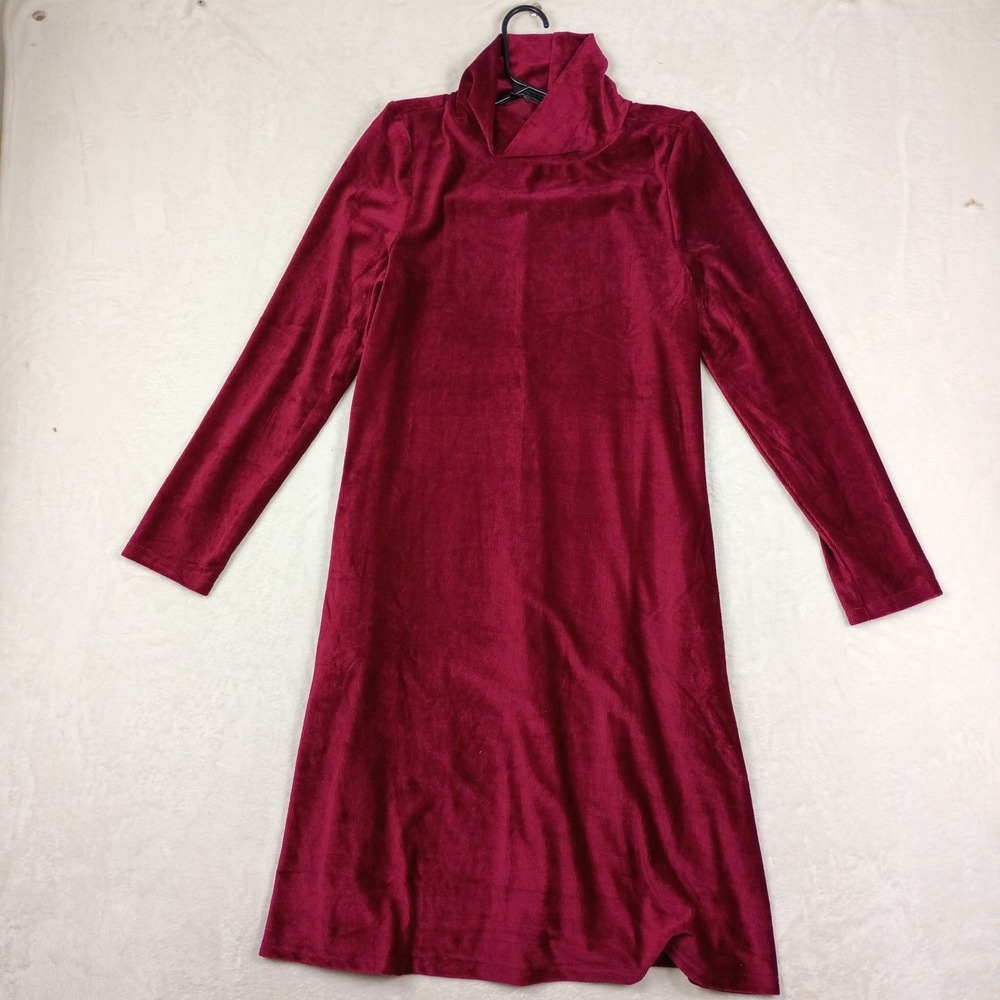 Chetta B Dress Womens Small Burgundy Ribbed Velour Cowl Neck Long Sleeve A-Line
